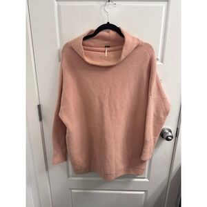 Free People Ottoman Slouchy Tunic Sweater Pink Mock Neck Ribbed Knit XS OB66170